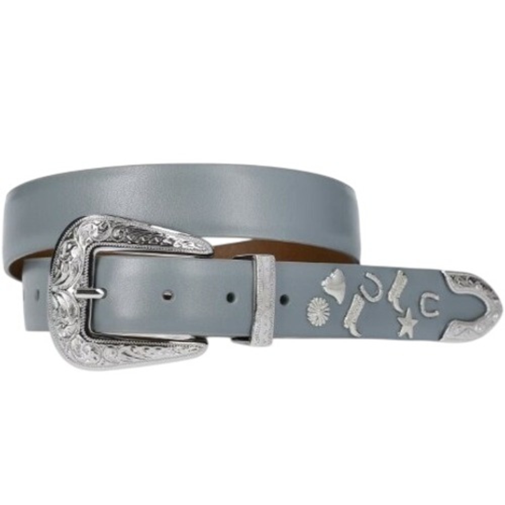 Kacey Lee NWT Western Belt Womens 2X Gray Leather Silver Studded Engraved Buckle